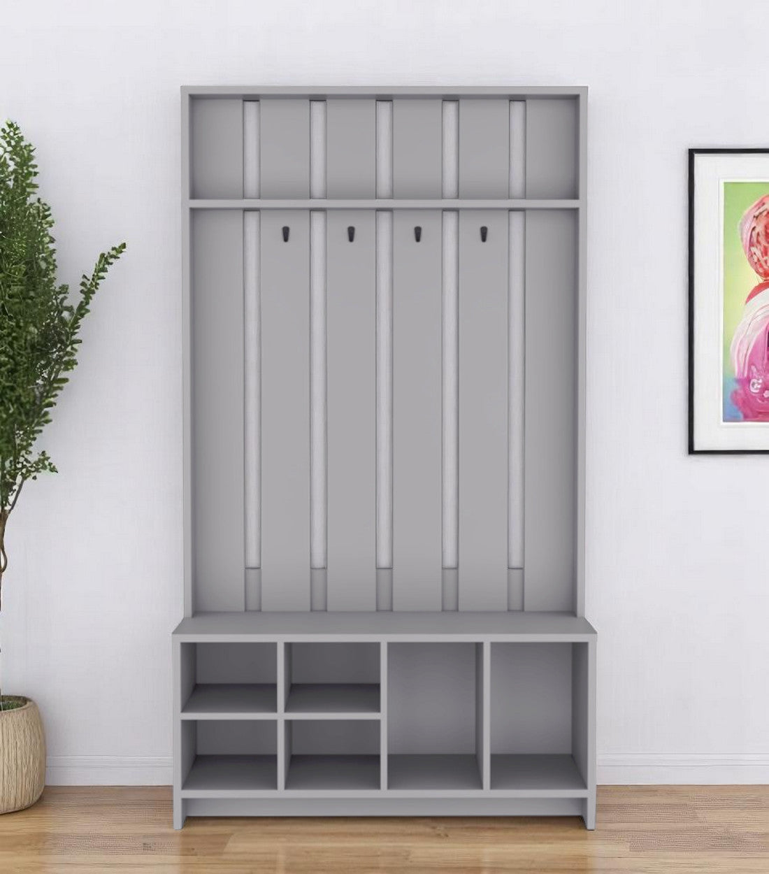 68 Gray Wood Four Hook Coat And Shoe Rack