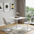 36 White Wood and Steel Pedestal Base Square Dining Table