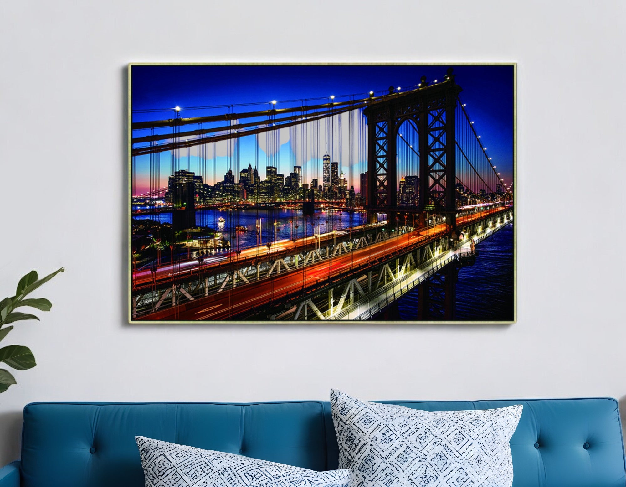 Evening on the Manhattan Bridge Gold Framed Wall Art