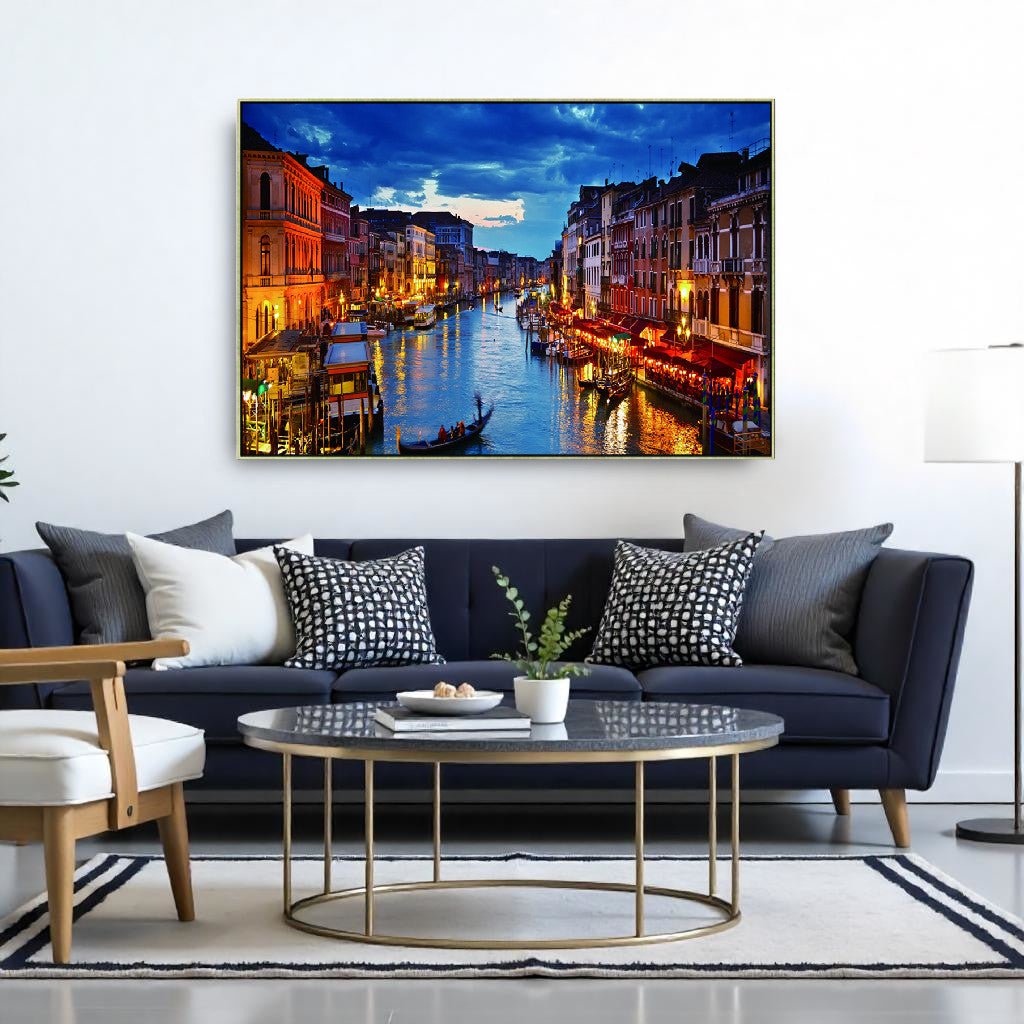 Downtown Venice at Dusk Brass Framed Wall Art