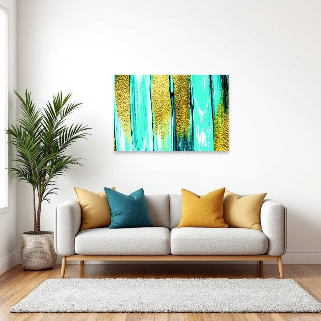 Aqua And Gold Modern Abstract Unframed Acrylic Wall Art