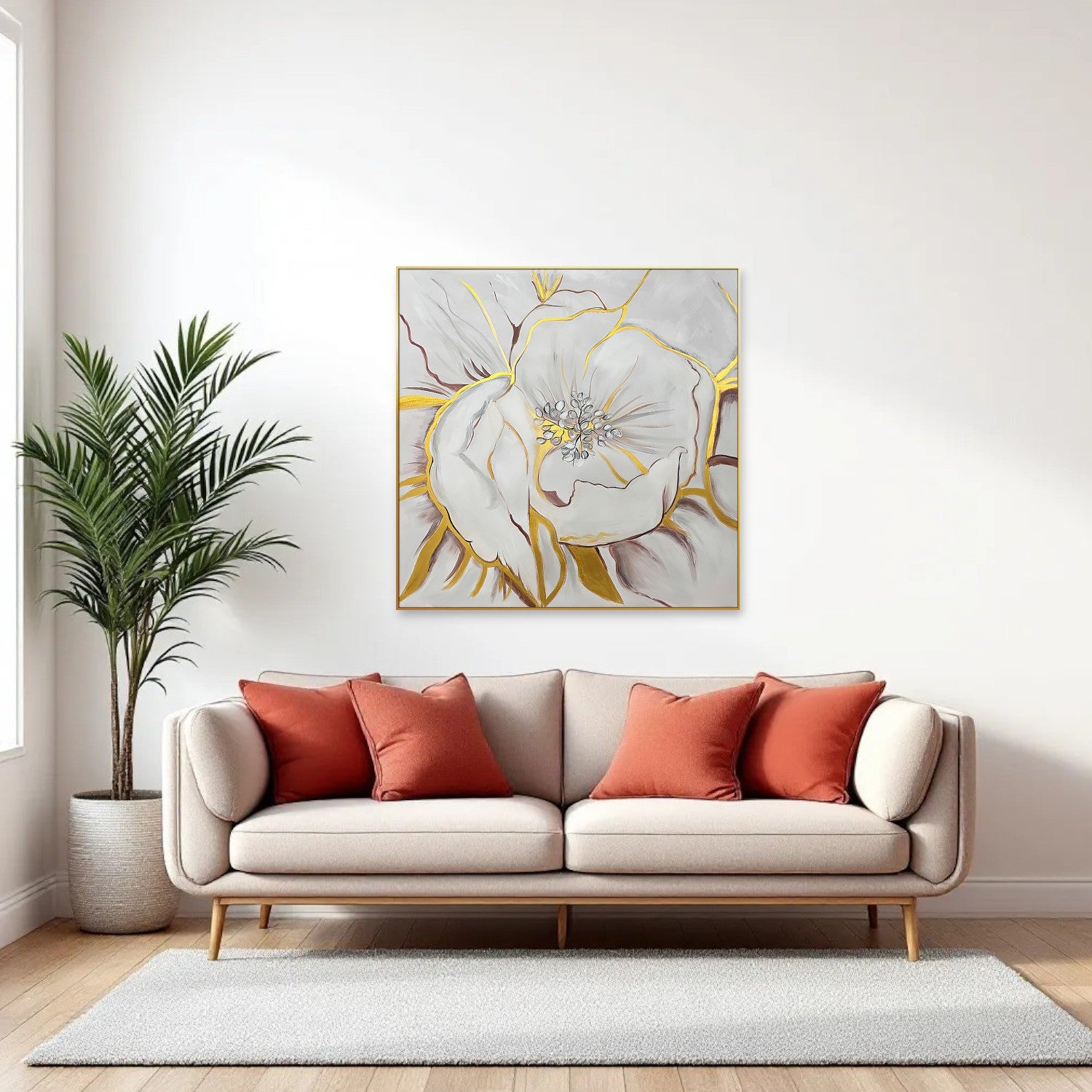 Gilded Petal Perspective Gold Framed Oil Painting Wall Art