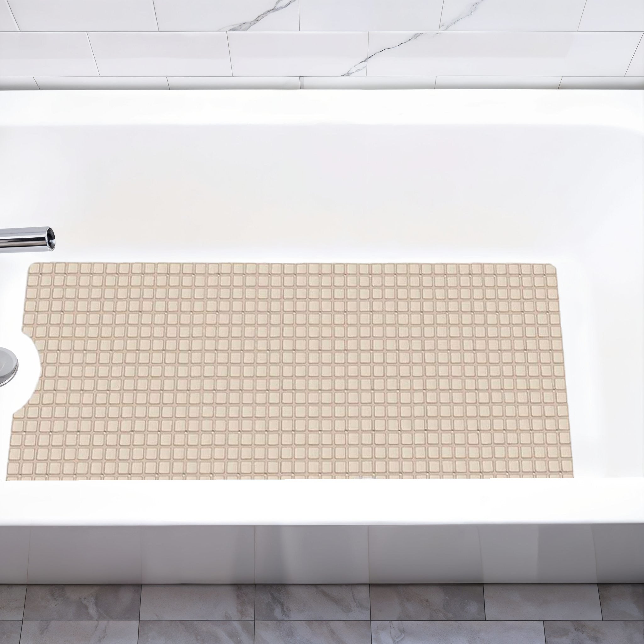 40 Beige Geometric Tiles Non Slip Bathtub Mat