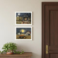Set Of Two Halloween At Night In The Country White Framed Wall Art