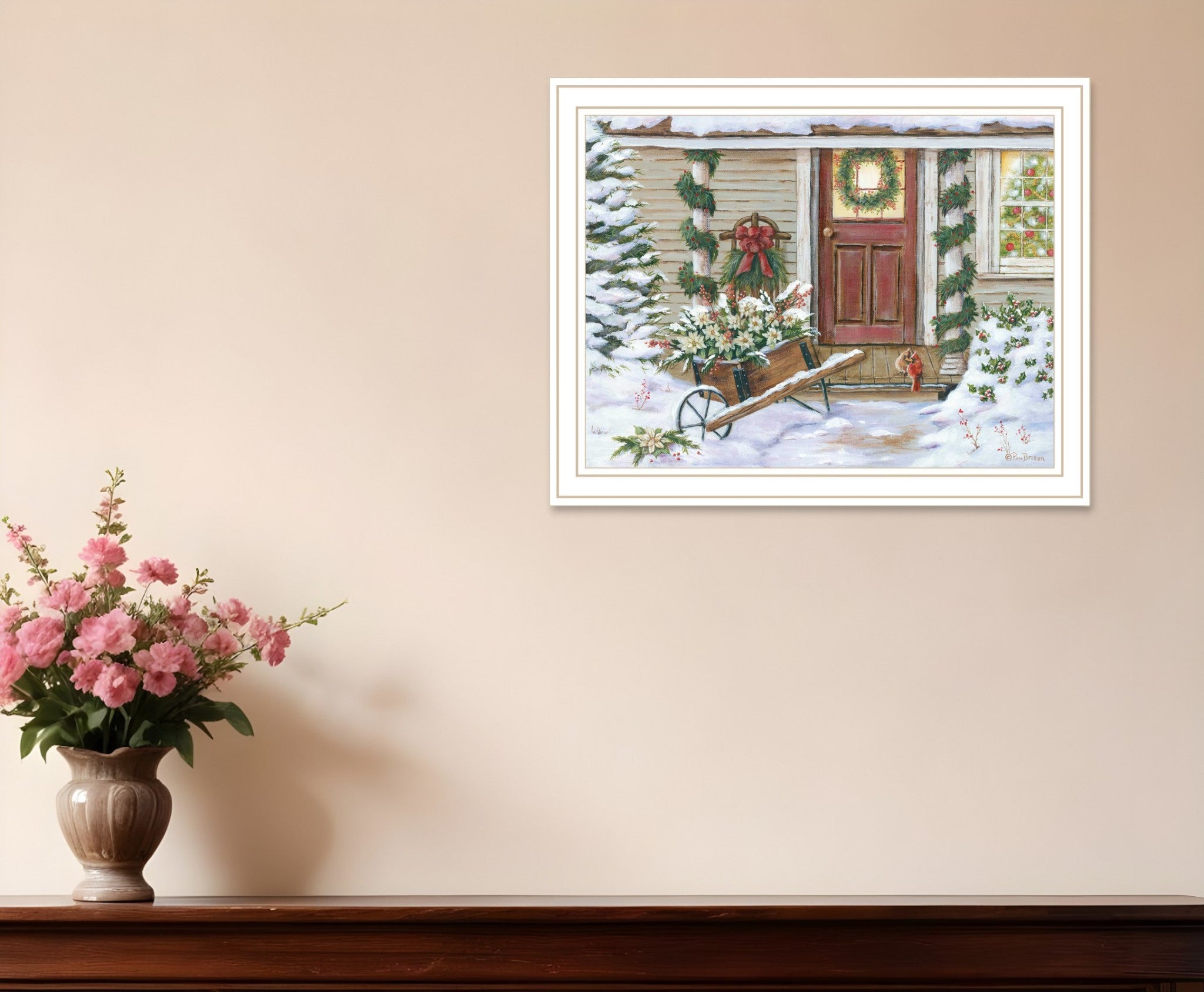 Decorated Holiday Porch White Framed Wall Art