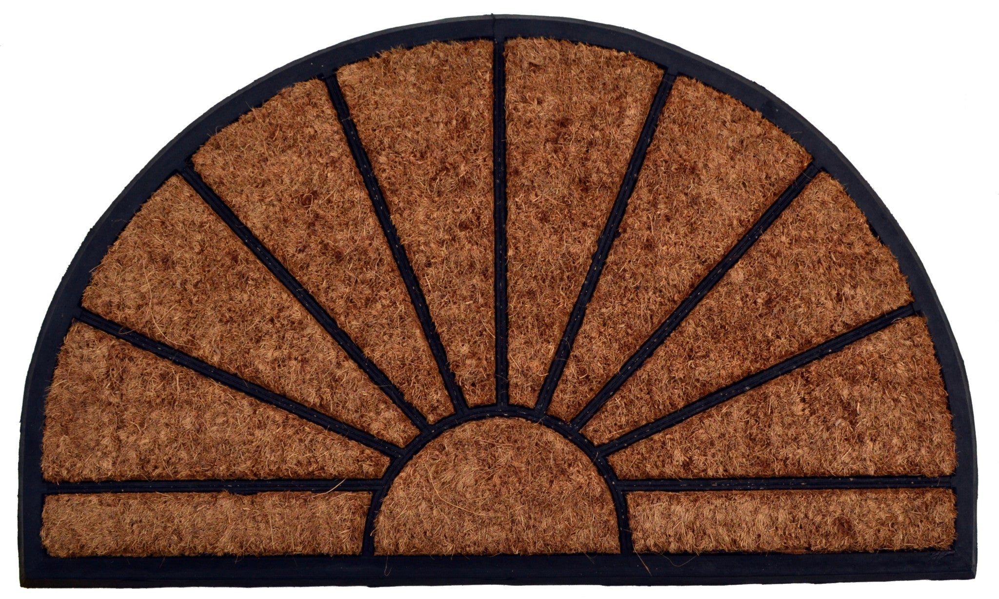 18'' X 30'' Beige and Black Rubber and Coir Outdoor Semi Circle Door Mat
