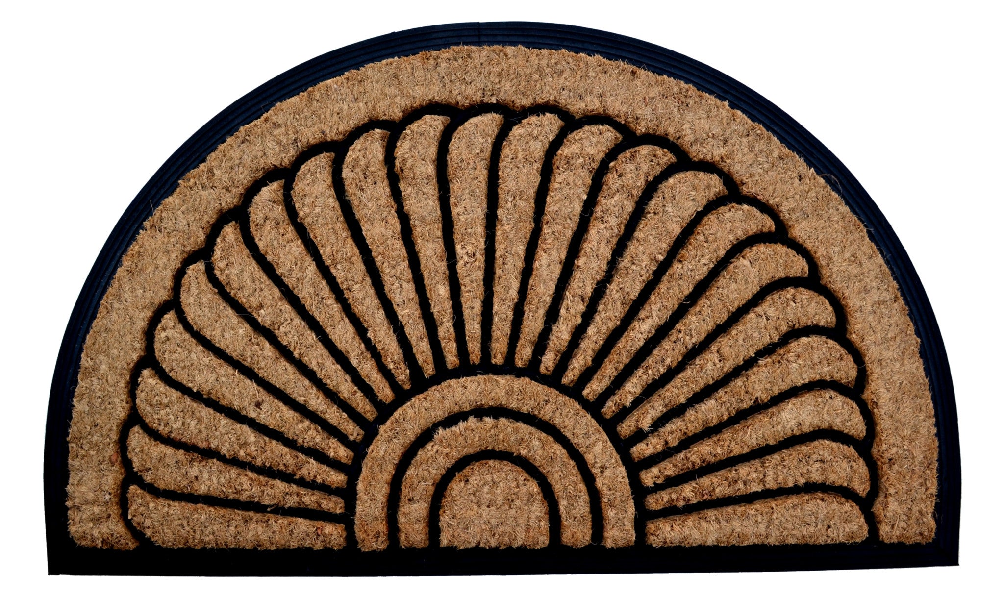 24'' X 36'' Beige and Black Rubber and Coir Outdoor Semi Circle Door Mat