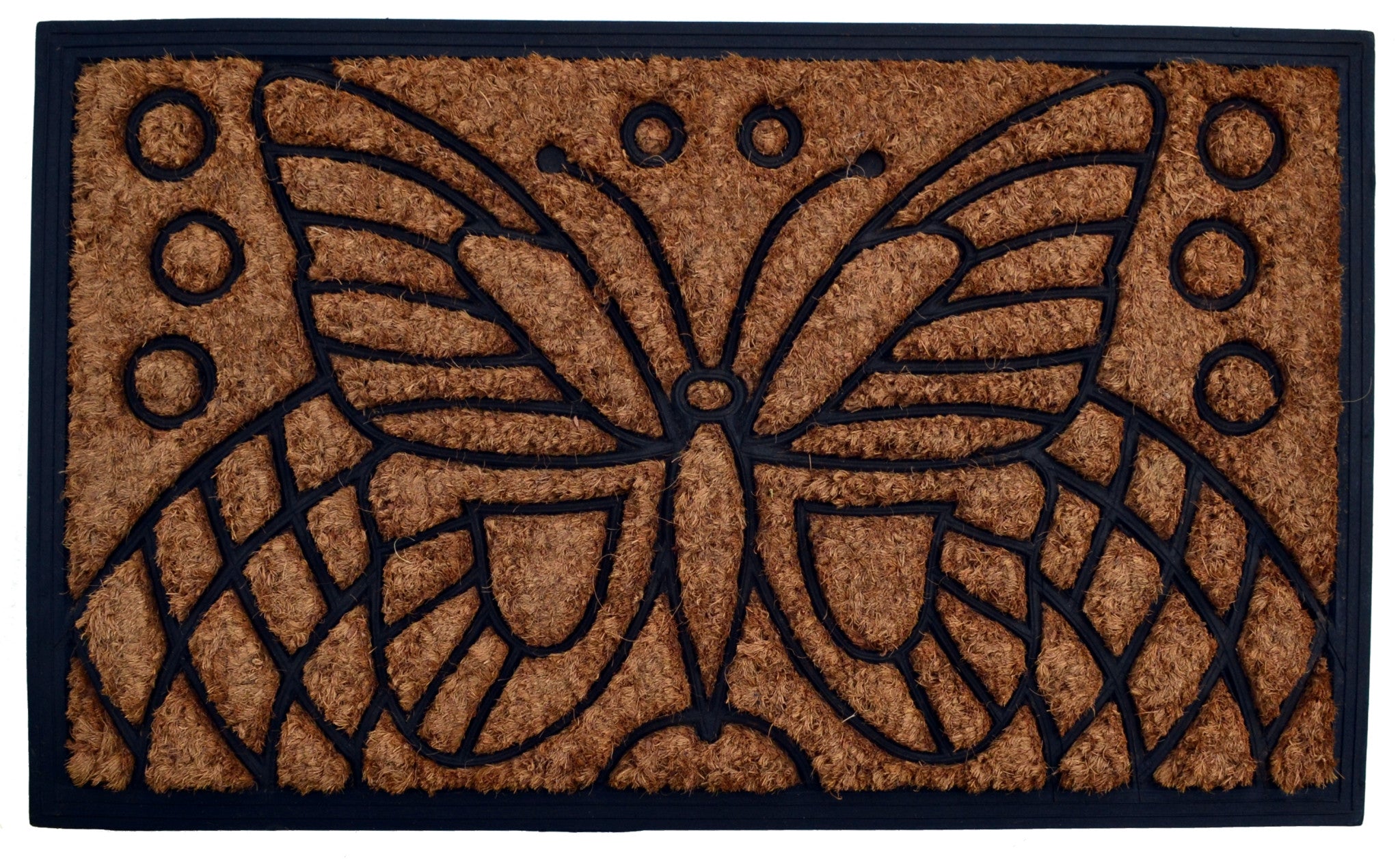 18'' X 30'' Beige and Black Rubber and Coir Outdoor Door Mat