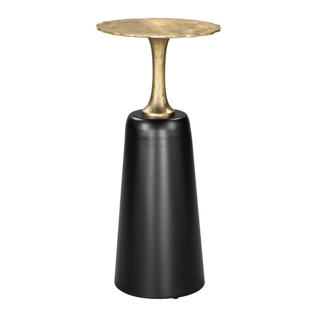 26'' Gold and Black Aluminum and Iron Round Pedestal End Table