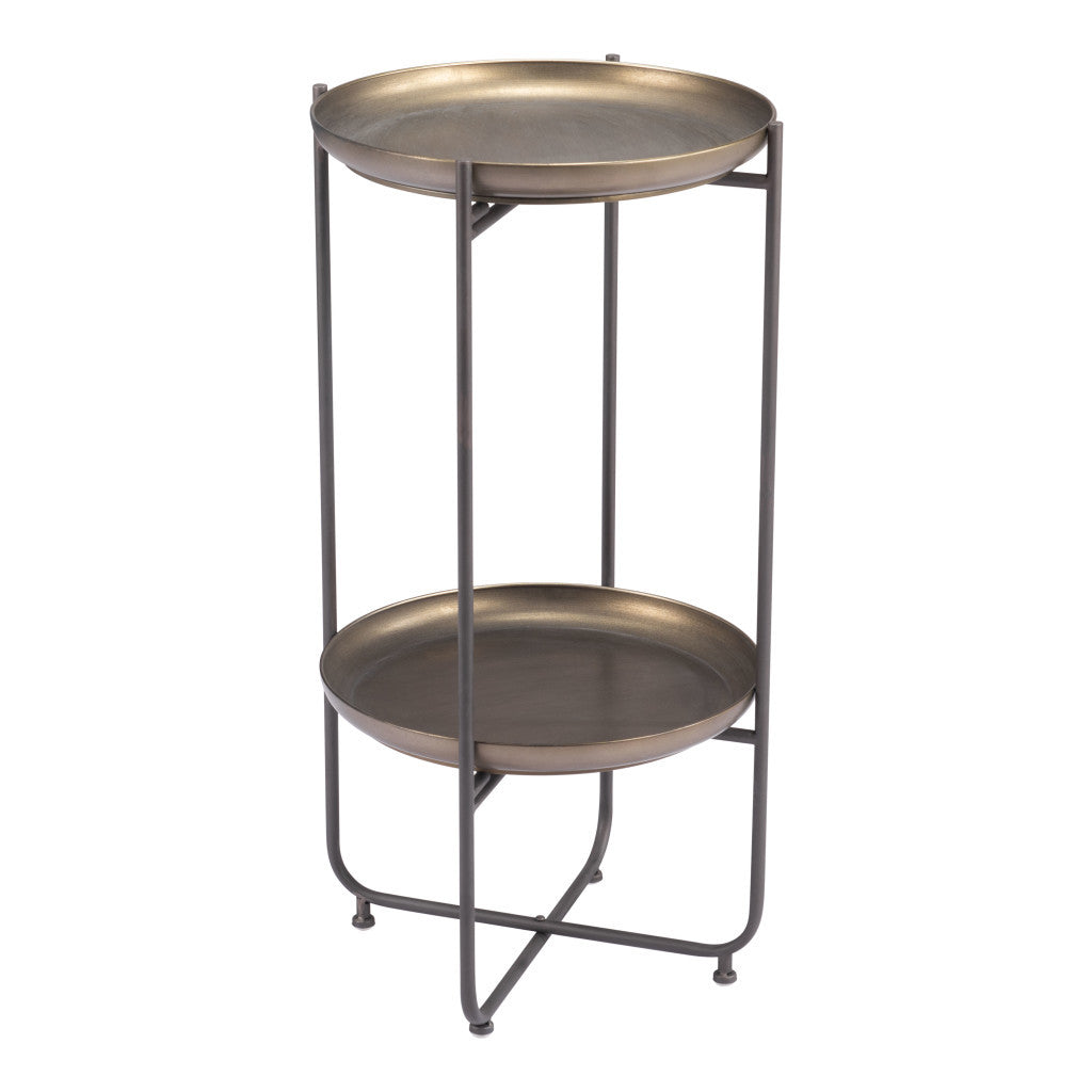 32'' Bronze And Gray Steel Round Pedestal End Table