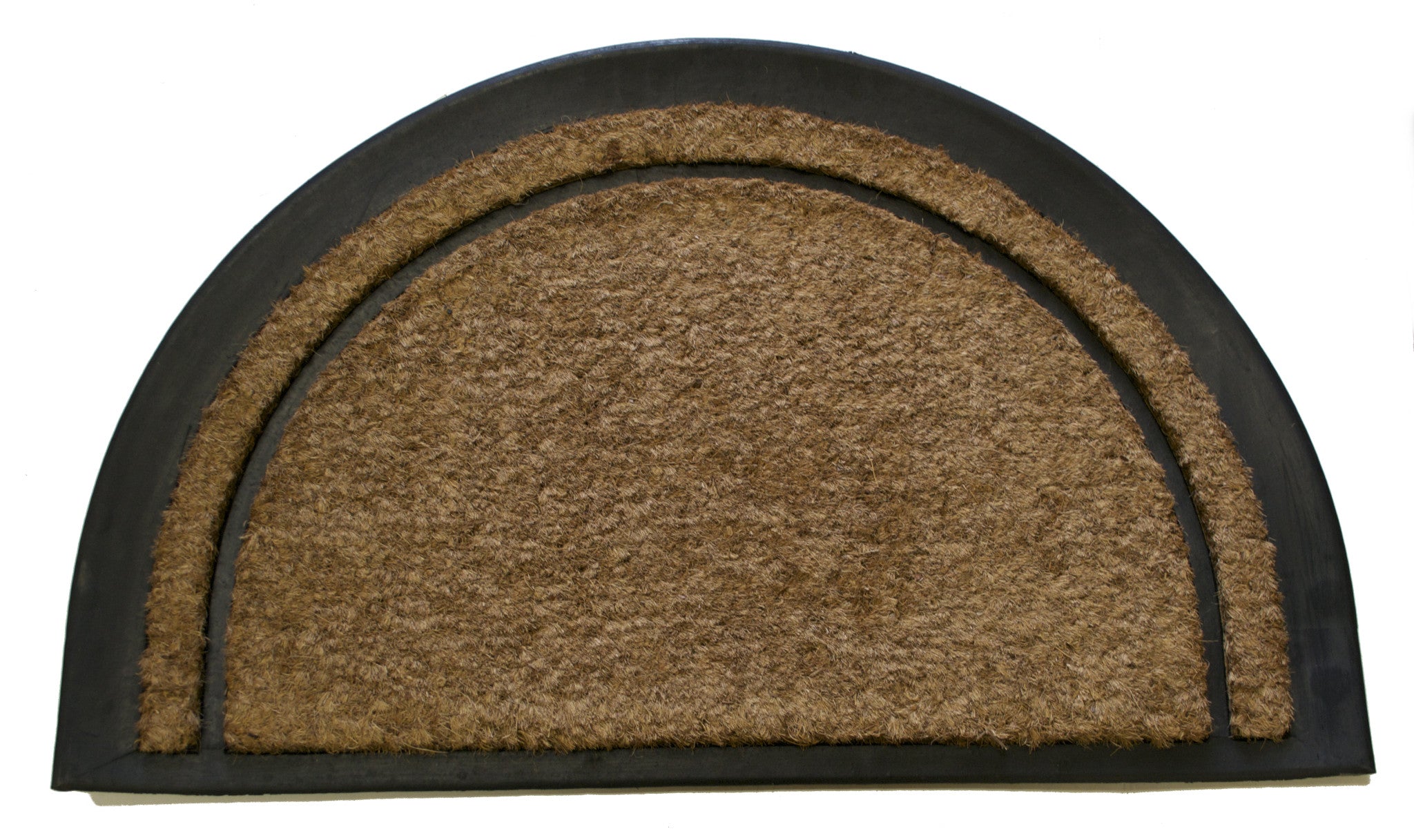 20'' X 32'' Beige and Black Rubber and Coir Outdoor Semi Circle Door Mat