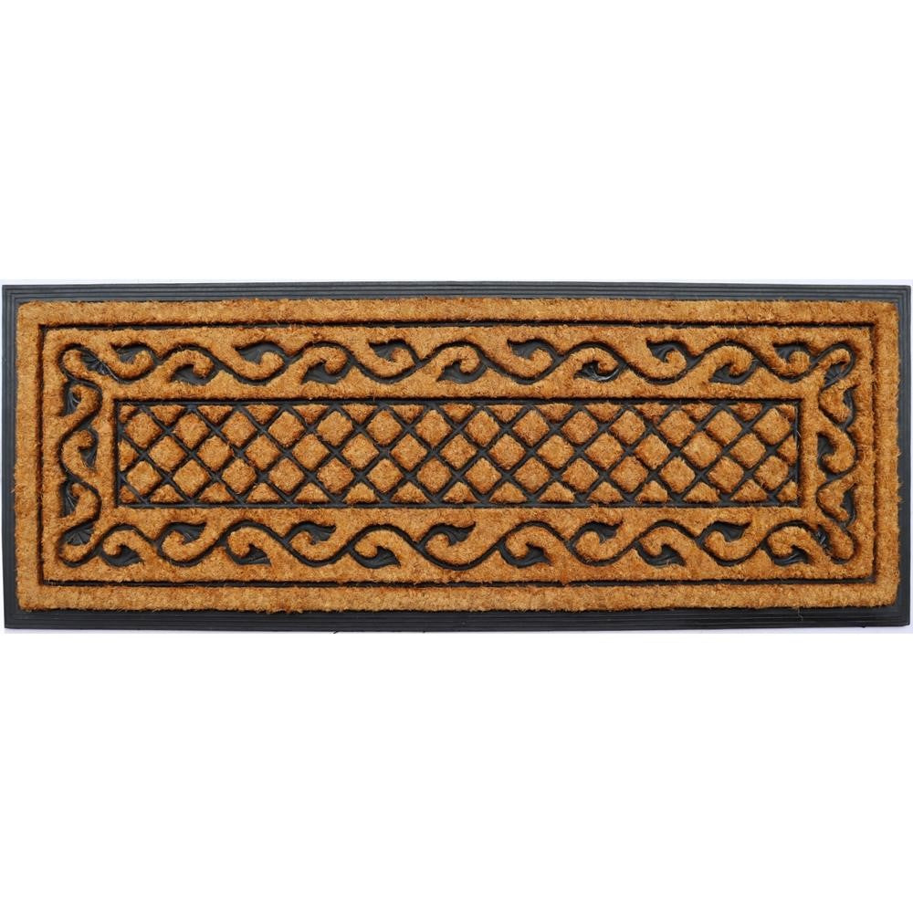 18'' X 47'' Beige and Black Rubber and Coir Outdoor Door Mat