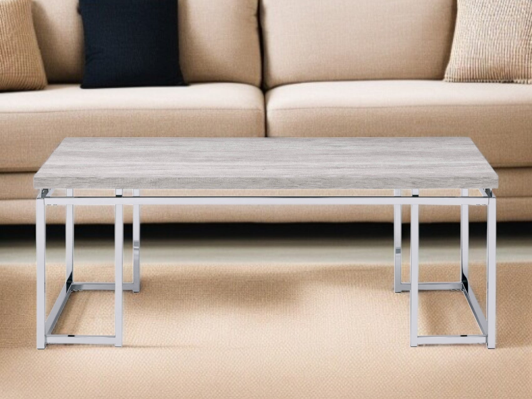 47'' Oak and Silver Wood And Metal Frame Coffee Table