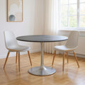 48 Gray and Silver Marble and Aluminum Pedestal Base Round Top Dining Table