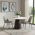 48 Beige and Black Wood and Steel Faux Terrazzo Round Top Dining Table