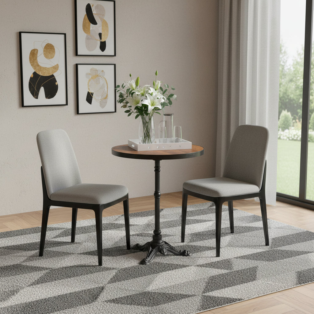 24 Walnut and Black Wood And Aluminum Indoor Outdoor Pedestal Base Round Top Dining Table