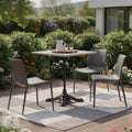 24 Gray and Black Wood And Aluminum Indoor Outdoor Pedestal Base Round Top Dining Table