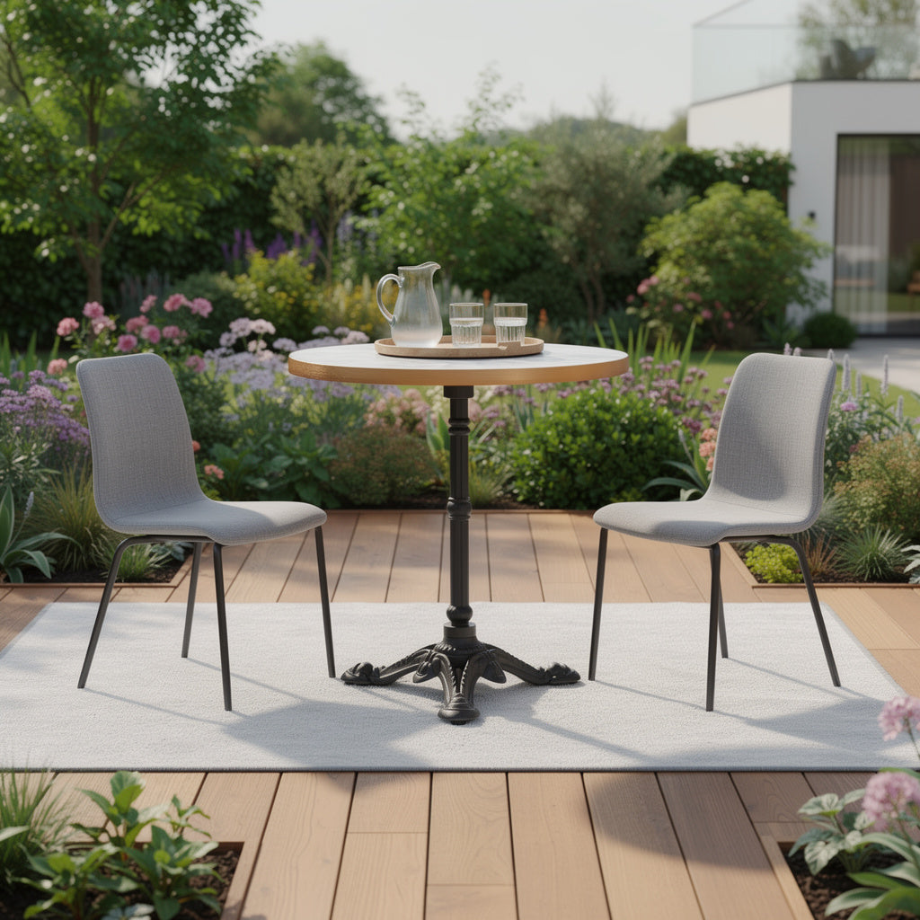 24 White And Black Wood And Aluminum Indoor Outdoor Pedestal Base Round Top Dining Table