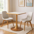24 Beige and Gold Wood and Steel Pedestal Base Square Dining Table