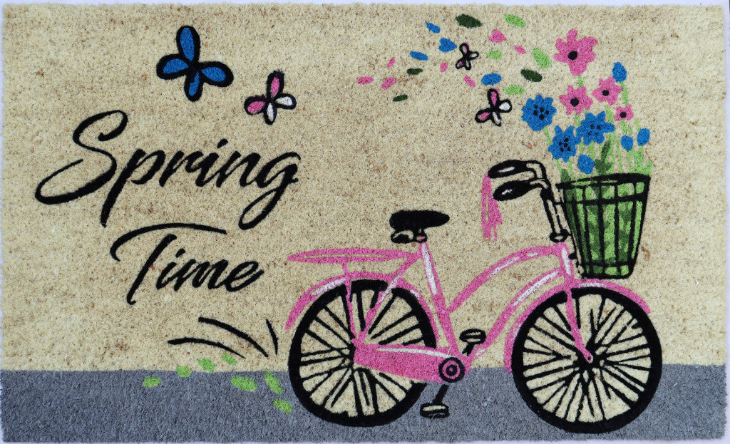 18'' X 30'' Beige and Black Coir Bicycle Outdoor Spring Door Mat