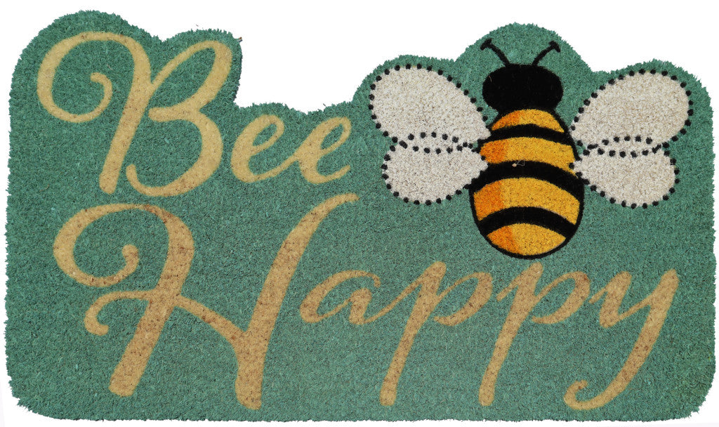 18'' X 30'' Beige and Green Coir Bees Outdoor Door Mat