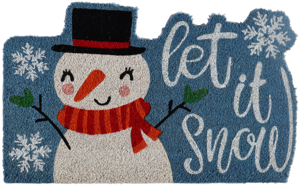 18'' X 30'' Blue and White Coir Snowman Outdoor Winter Door Mat
