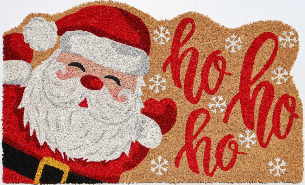 18'' X 30'' Beige and Red Coir Snowflake Outdoor Christmas Door Mat