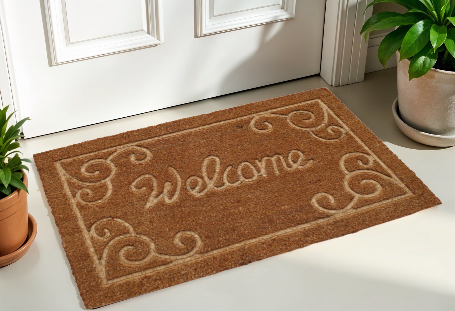18'' X 30'' Beige and White Coir Vines Welcome Outdoor Door Mat