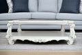 57'' White Wood Ornate Coffee Table With Shelf