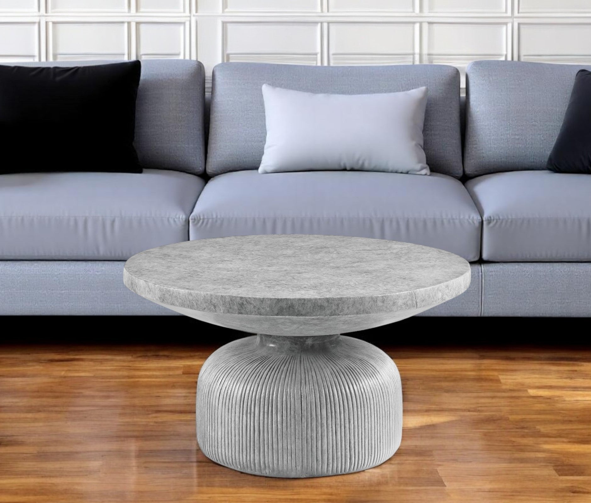 30'' Gray Cement Round Pedestal Coffee Table