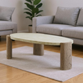 47 Beige and Oak Distressed Cement Oval Coffee Table