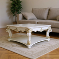 58 Ivory and Gold Wood Square Coffee Table With Shelf