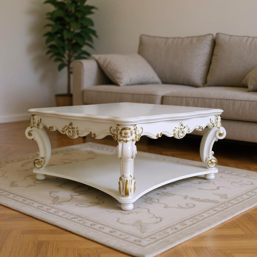58 Ivory and Gold Wood Square Coffee Table With Shelf