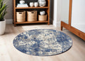 4' Blue Abstract Power Loom Round Rug