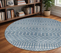 4' Blue Geometric Power Loom Round Rug