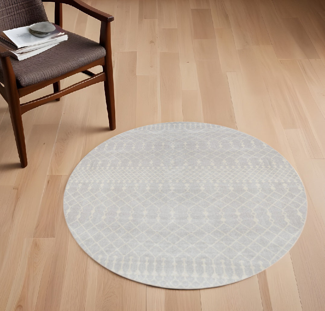 4' Gray Geometric Power Loom Round Rug