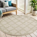 4 Cream And Beige Round Geometric Indoor Outdoor Area Rug