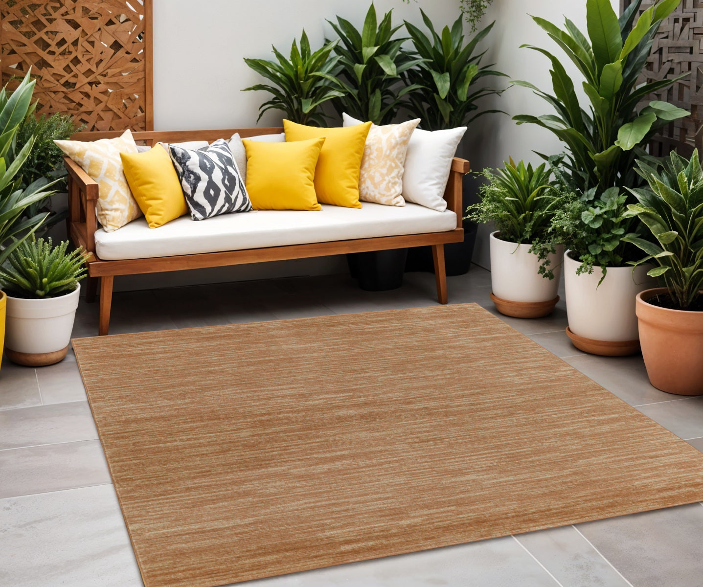 5 Rust And Beige Square Abstract Indoor Outdoor Area Rug