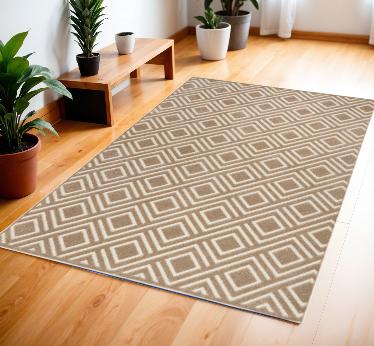 4' X 6' Brown Geometric Area Rug