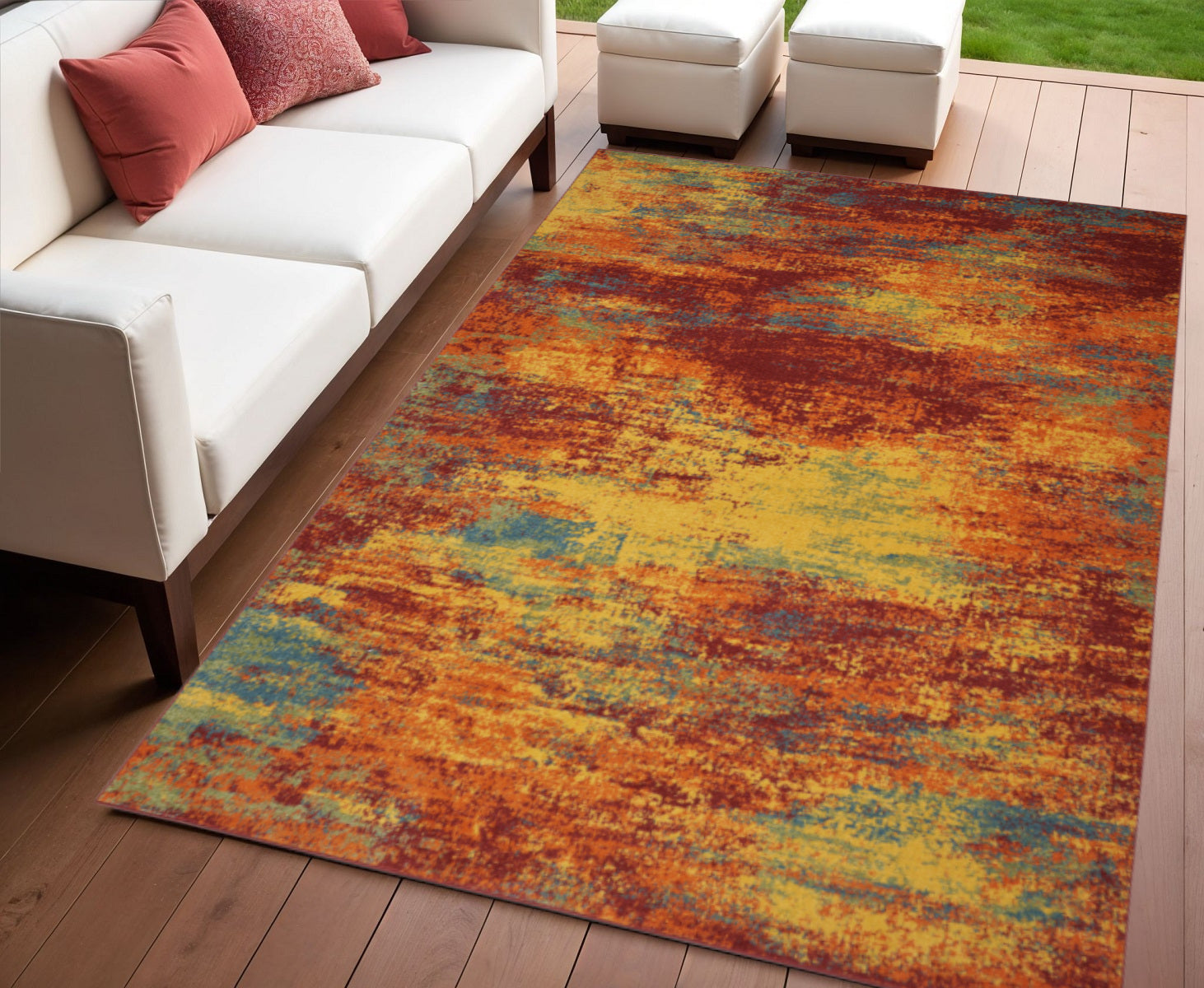 4 X 6 Flame Abstract Indoor Outdoor Area Rug