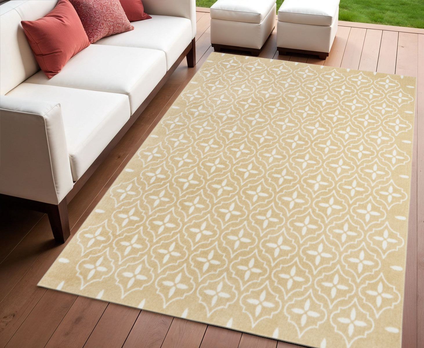 4 X 6 Beige And Ivory Geometric Indoor Outdoor Area Rug