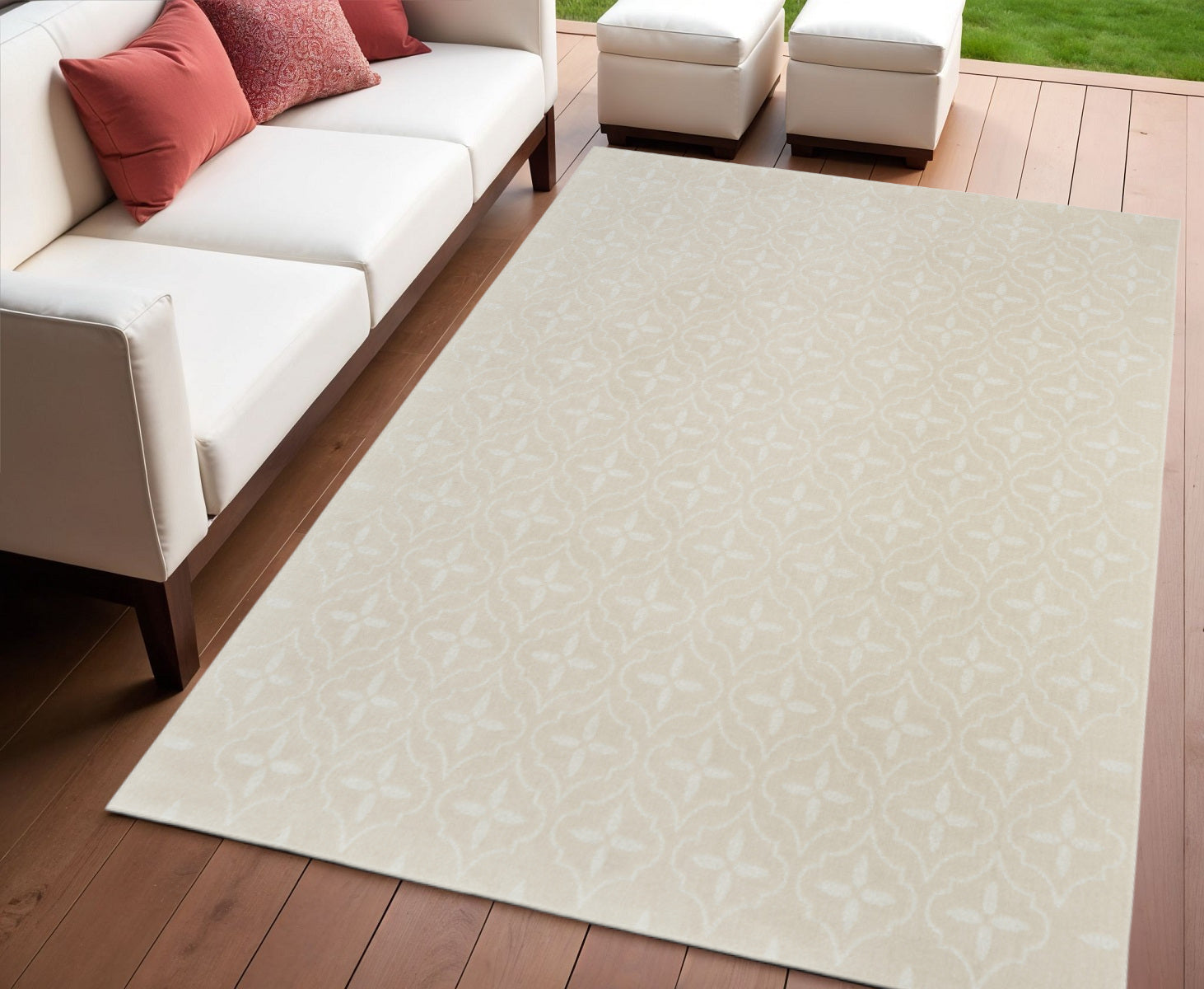4 X 6 Ivory And Beige Geometric Indoor Outdoor Area Rug