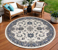 8 Ivory And Blue Round Floral Indoor Outdoor Area Rug