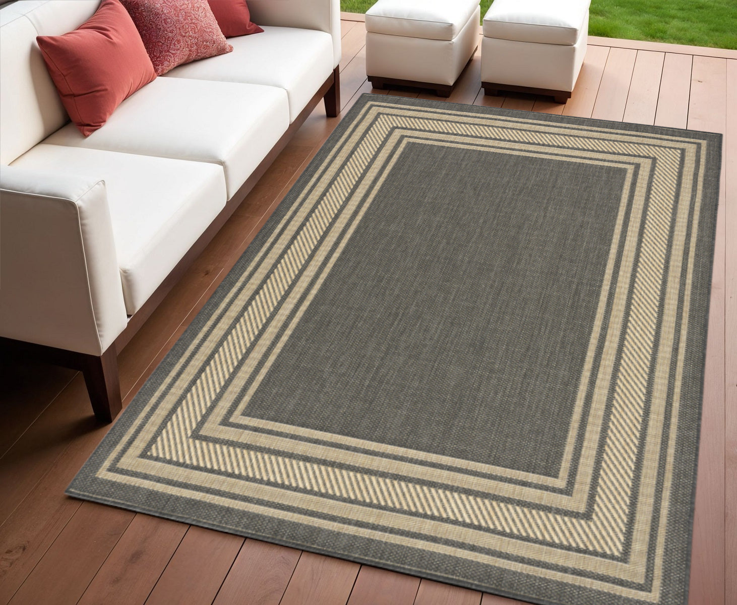 4 X 6 Charcoal Geometric Indoor Outdoor Area Rug