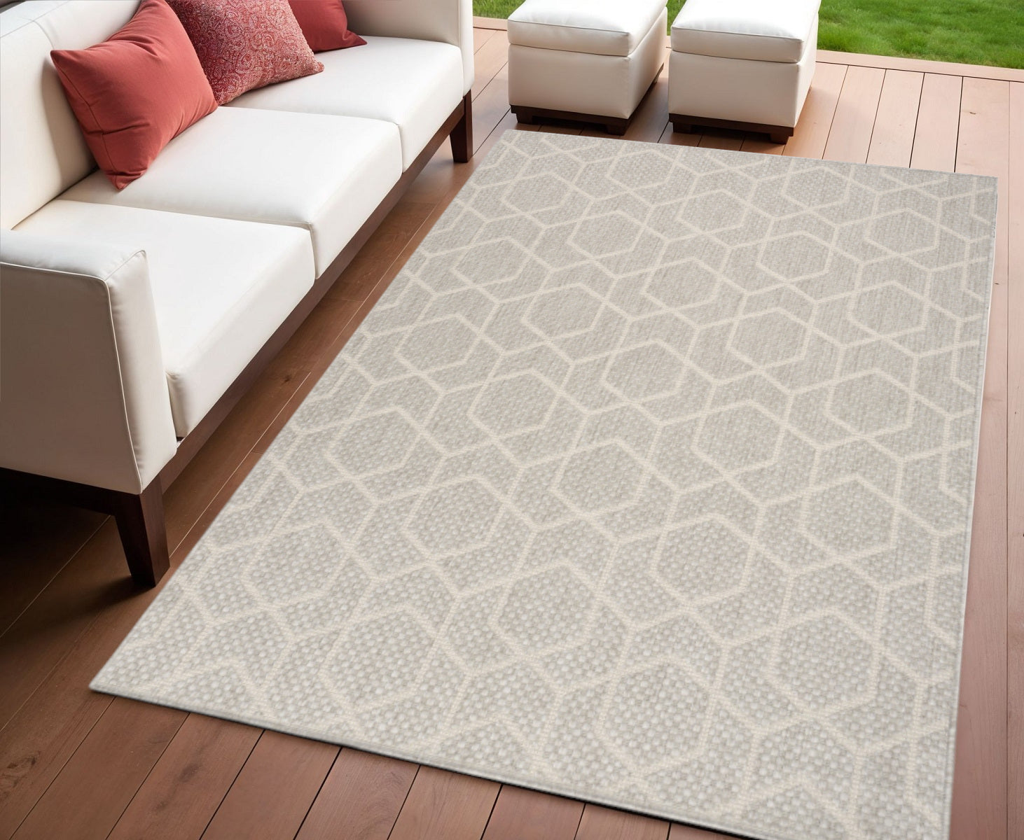 4 X 6 Gray And Beige Geometric Indoor Outdoor Area Rug