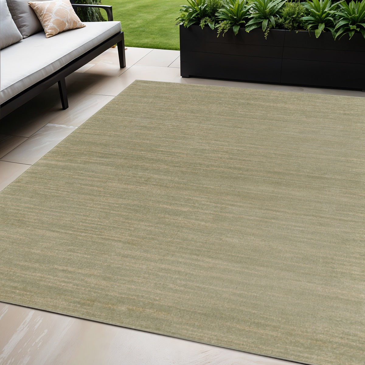 5 X 7 Green And Gold Abstract Indoor Outdoor Area Rug