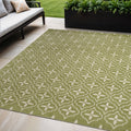 5 X 7 Green And Ivory Geometric Indoor Outdoor Area Rug