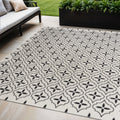 5 X 7 Ivory And Black Geometric Indoor Outdoor Area Rug
