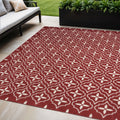 5 X 7 Brick Red And Ivory Geometric Indoor Outdoor Area Rug