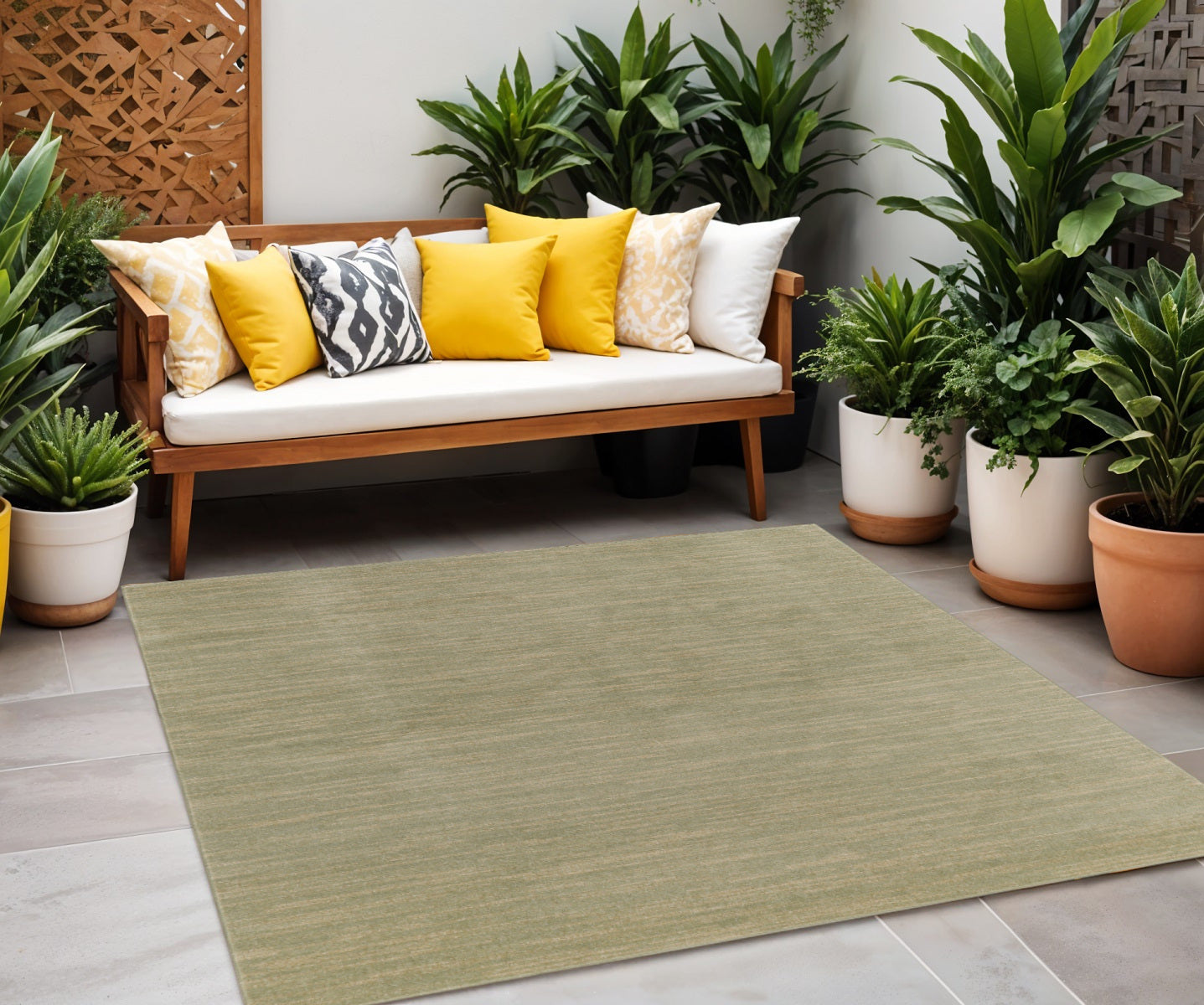7 Green And Gold Square Abstract Indoor Outdoor Area Rug